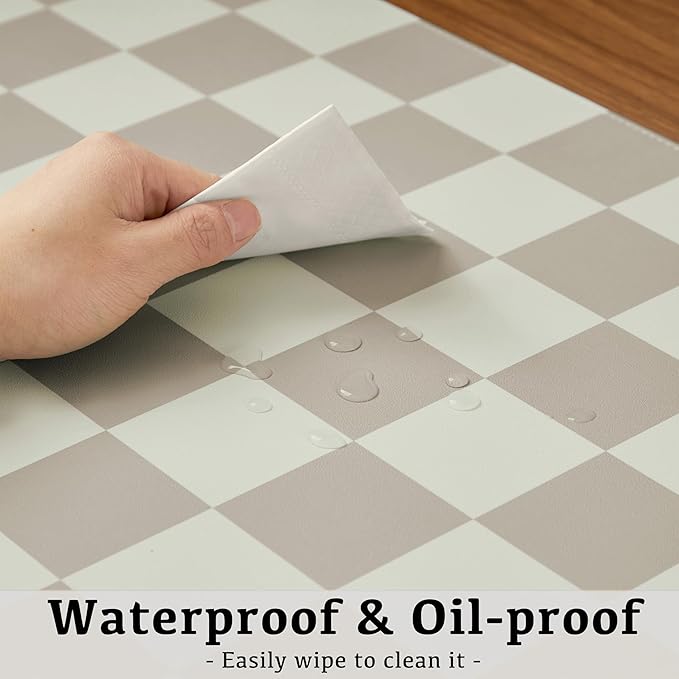 Checkered Desk Mat, 31.5" x 15.7" Large Cute Beige Khaki Aesthetic Retro Accessories, PU Leather Computer Laptop Desk Mat Mouse Keyboard Pad, Desk Writing Makeup Mat for Vanity/Work/Home Decor