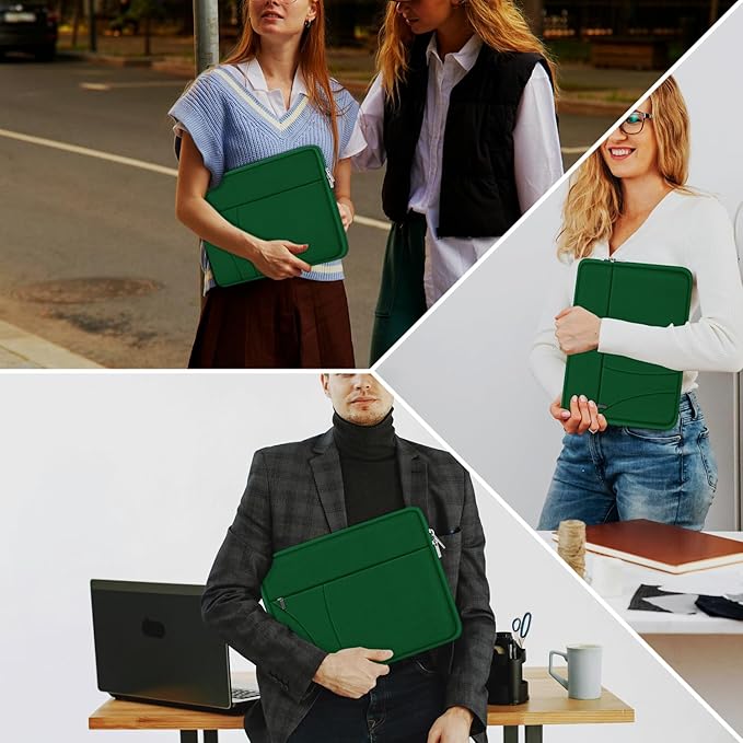 14 inch Laptop Sleeve, Traveling Laptop Case with Zippered Pocket, Shockproof Protective Carrying Briefcase Computer Bag for 14" MacBook Air/Pro, HP, Dell, Lenovo, Acer, Dark Green