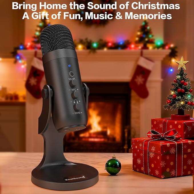ZealSound Podcast Microphone for PC, Noise Cancellation USB Mic with Gain, Volume Adjustment & Mute Button, Monitoring & Echo, for YouTube, TikTok, Podcasting, Streaming, iPhone, iPad, Android, Mac
