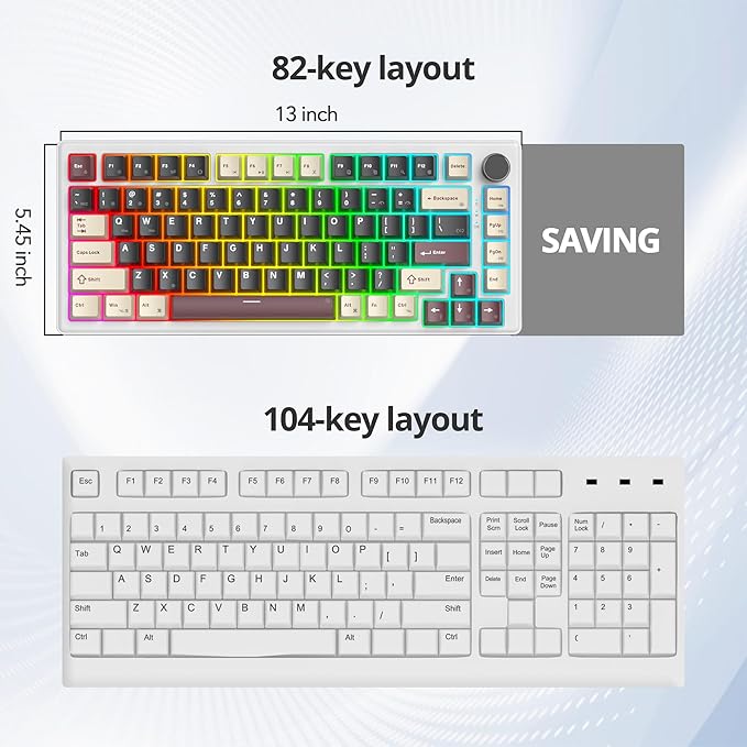 75% Wired Gaming Keyboard, Hot Swappable Gasket Mount, White Switch, 82 Keys TKL Mechanical Keyboard, NKRO Creamy for PC Laptop Windows Gamer
