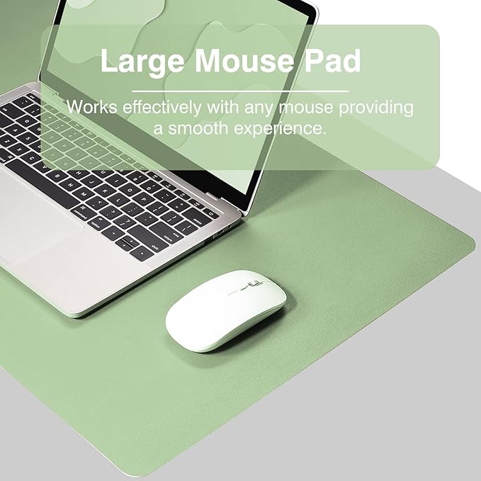 TOWWI Dual Sided Desk Pad, Large Desk Mat, Waterproof Desk Blotter Protector Mouse Pad, Leather Desk Pad Large for Keyboard and Mouse (36" x 17", Green/Blue)