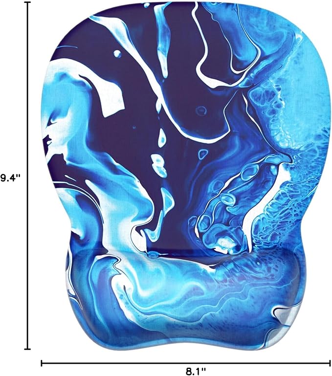 MROCO Ergonomic Mouse Pad with Gel Wrist Rest, Smooth Wrist Support Surface, Non-Slip PU Base for Pain Relief, Comfortable Mousepad for Computer, Laptop, Office & Home, 9.4 x 8.1 in, Blue Waves