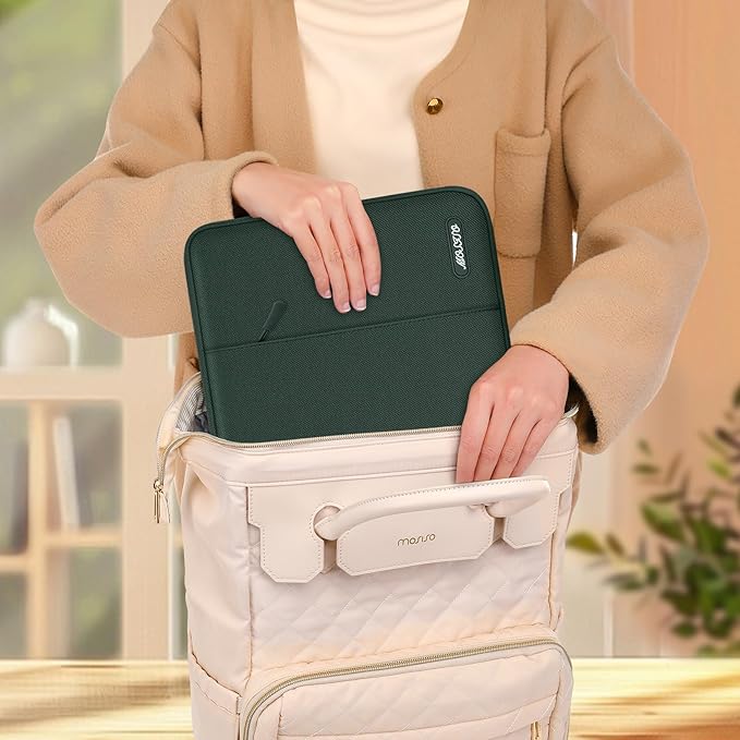 MOSISO Laptop Case 16 inch, 15-15.6 inch Laptop Sleeve Compatible with MacBook Pro 16 M5 M4 M3 M2 M1, HP Acer Dell Lenovo ASUS, Polyester Vertical Computer Sleeve Bag with Pocket, Midnight Green