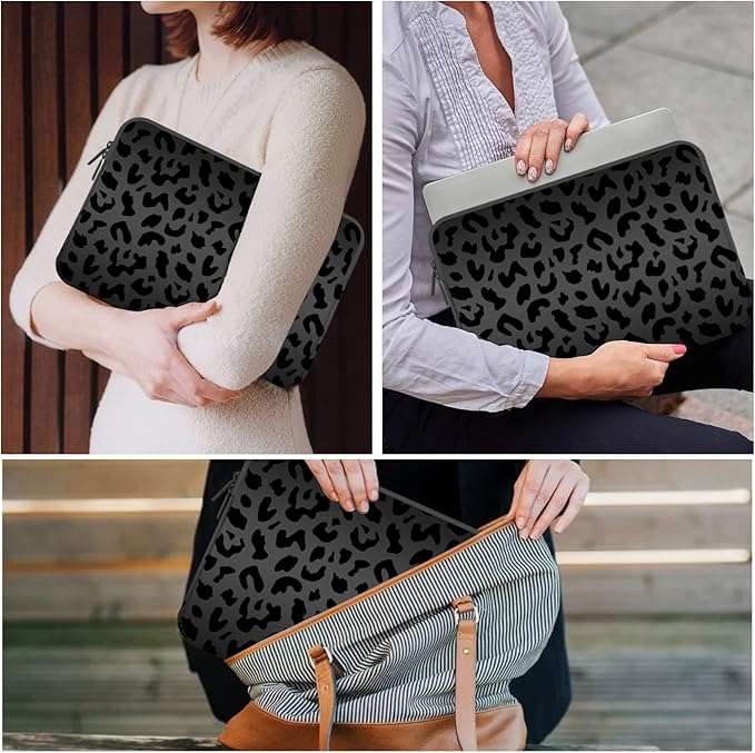 13-14 Inch Laptop Sleeve Bag with Pocket, Water Resistant Case Compatible with MacBook Air/Pro 13,MacBook Neo 13,iPad Pro 12.9,Surface,Dell,HP,Chromebook(Black Leopard Print)