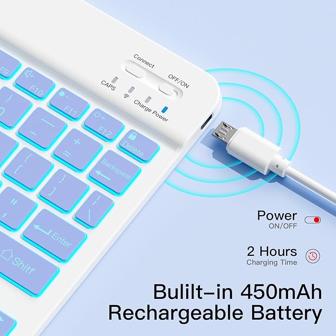 XIWMIX Ultra-Slim Wireless Bluetooth Keyboard-7 Colors Backlit Universal Rechargeable Portable Keyboard for iPad 10th/9th/8th/7th/6th/5th/Pro/Air/Mini,Galaxy Tab More iOS Android Windows Device,Purple