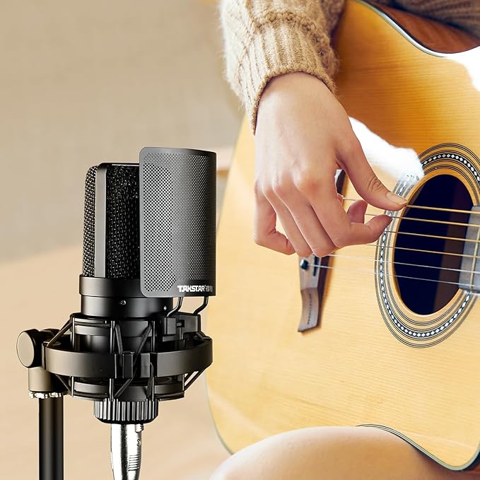 TAKSTAR Professional Recording Microphone, XLR 16mm Condenser Diaphragm Microphone with Anti-Vibration Mount, POP Filter for Vocal, Instruments, Stage, Streaming, Gaming, Video Dubbing, SM-8B II