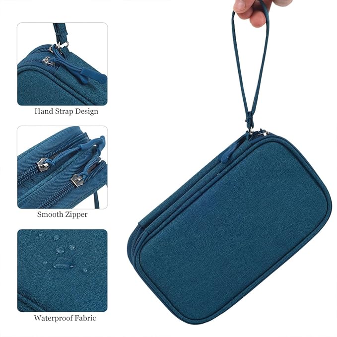 Electronics Organizer Pouch, Travel Cable Organizer Bag Waterproof Portable Electronic Accessories Organizer Case for Cable, Cord, Charger, Phone, Power Bank, Earphone (Dark Green, Large)