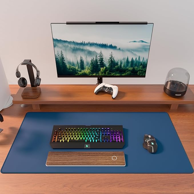 KTRIO Large Gaming Mouse Pad Desk Mat, Superior Micro-Weave Cloth, Non-Slip Rubber Base, Stitched Edges, Water-Resistant, for Gamer, Office & Home, 31.5 x 15.7 Inch,Navy Blue