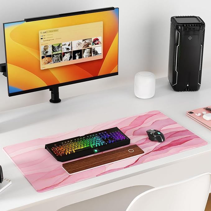 KTRIO Large Gaming Mouse Pad Desk Mat, Superior Micro-Weave Cloth, Non-Slip Rubber Base, Stitched Edges, Water-Resistant, for Gamer, Office & Home, 31.5 x 15.7 Inch,Pink Glow