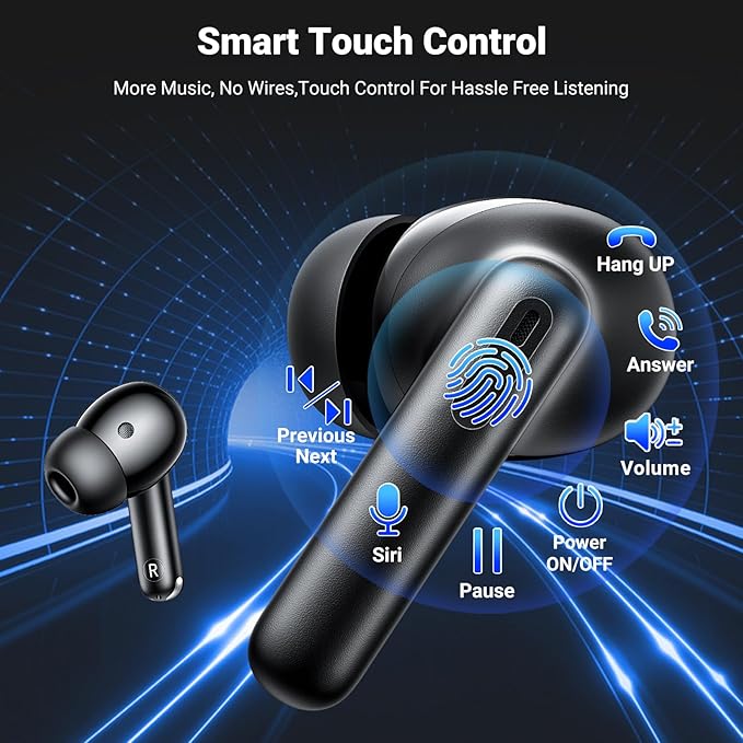 Wireless Earbuds,2025 Bluetooth 5.3 Bass Stereo Headphones with 4 ENC Mic,42H Playtime Ear Buds with Charging Case LED Display,Sport Earphones IPX7 Waterproof for iPhone, Android, Pad, Sports and Work