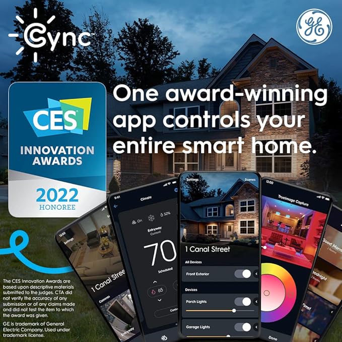 GE CYNC Smart LED Light Bulbs, Color Changing, Bluetooth Enabled, Christmas Lights and Holiday Décor, Compatible with Alexa and Google (2 Pack)
