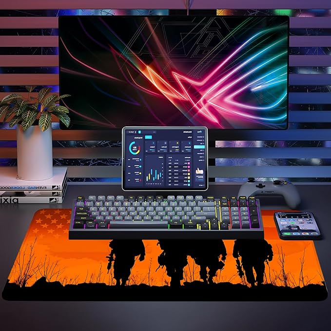 Mouse Pad, Large Anti-Slip with Stitched Edges Desk Mat Desktop Laptop Computer Desk Keyboard Mat,Table Protector Blotter Mat (Soldier, 35.4" x 15.7")
