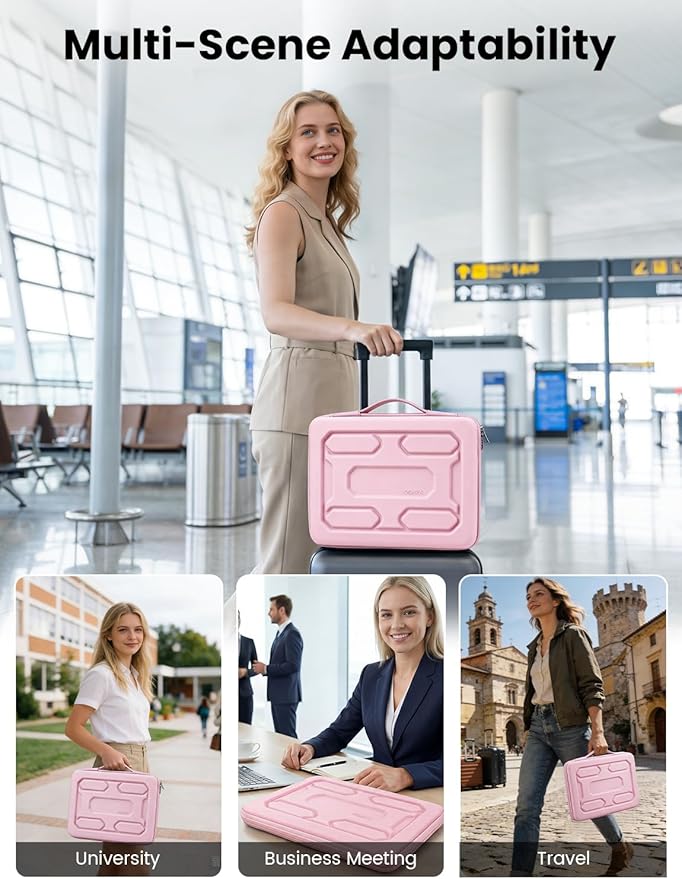 DOMISO Laptop Hard Case 15-16 inch Waterproof Shockproof Hard Shell Laptop Sleeve with Handle & Storage Pocket, Compatible with MacBook, HP, Dell,Pink
