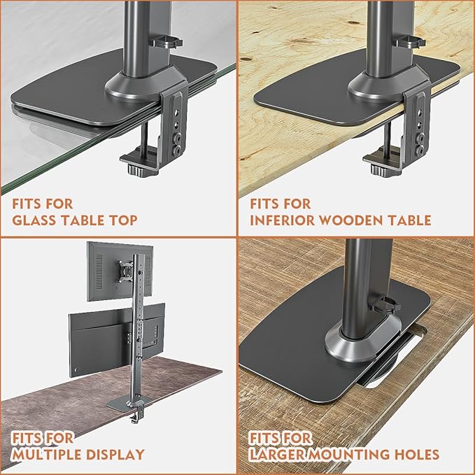 Hemudu Monitor Mount Reinforcement Plate for Thin, Glass and Other Fragile Tabletop, Universal Steel Bracket Plate Fits Most Monitor Stand C Clamp Installation HD05B-001