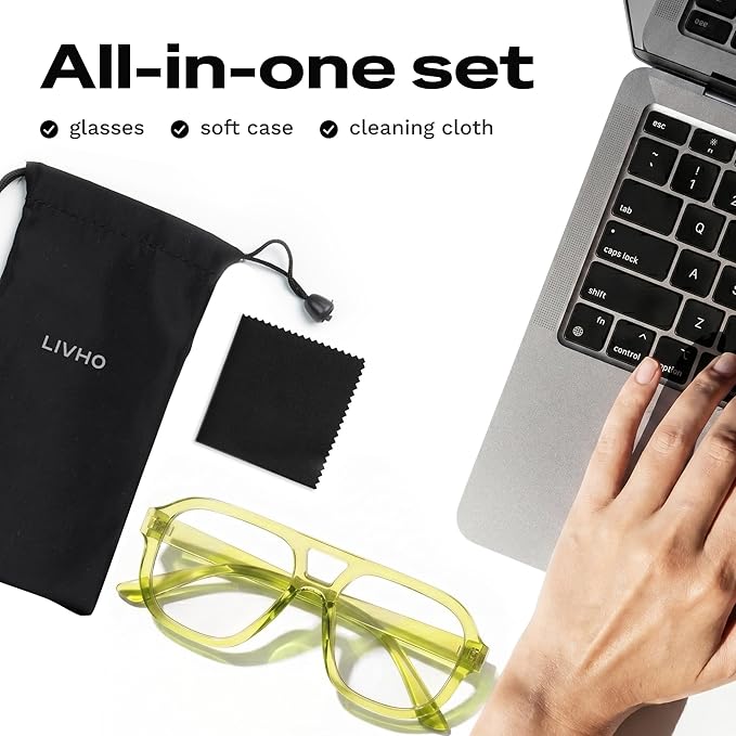 livho Retro Aviator Blue Light Blocking Glasses for Women Men with Soft Case, Trendy Rectangle Computer Eyeglasses