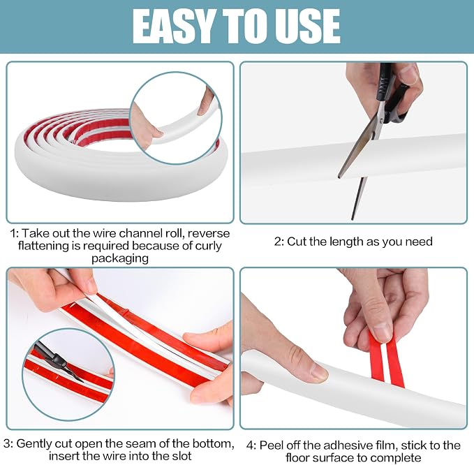 Floor Cord Cover Self Adhesive Cord Hider,3.3FT Cable Management, Extension Strip Protector for Wires, Prevent Cable Trips for Offices, Gyms, Exhibitions Cavity:0.39"(W) x 0.27"(H) White - Image 8