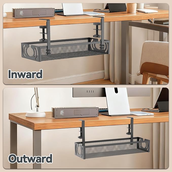 Cable Management, 15'' Under Desk Cable Management Tray No Drill, Metal Cable Organizer with Clamp for Wire Management, Cord Organizer for Home Office, Desk Accessories Organizer, Black - Image 7