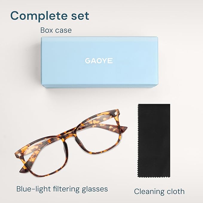 Gaoye Tortoise Blue Light Glasses for Computer & Gaming - Anti UV Ray Lenses, Scratch-Resistant & Comfort Fit