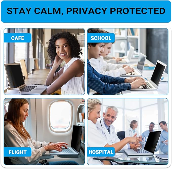 FILMEXT 14 Inch Laptop Privacy Screen Compatible with Lenovo Hp Dell Acer Asus Thinkpad Envy Xps -16:10 Aspect Ratio, Removable computer laptop privacy screen filter anti-blue light Anti Spy Shield