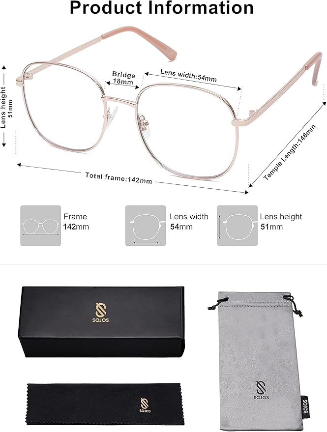SOJOS Classic Square Blue Light Blocking Glasses for Women Men Stylish Computer Glasses SJ1137