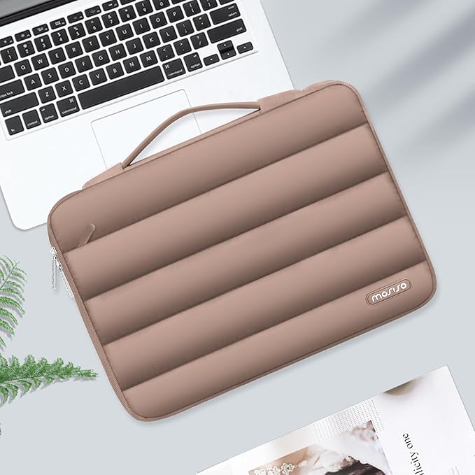 MOSISO 360 Protective 13-14 inch Laptop Case, 13.3 inch Puffy Laptop Sleeve Compatible with MacBook Air 13 13.6 M3 M2 M1/Pro 13/14, HP, Dell, ASUS, Lenovo,Polyester Horizontal Side Open Bag, Brown