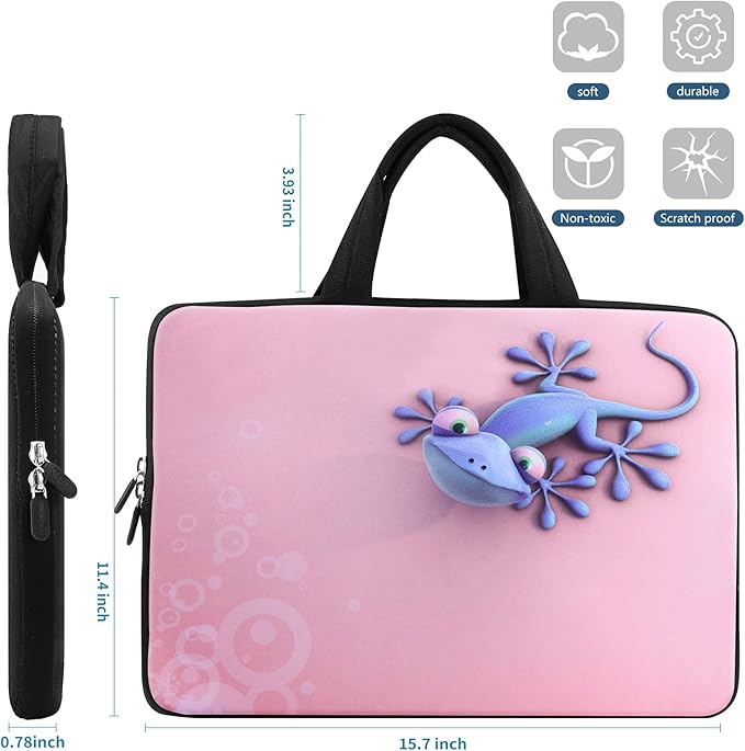 iColor 14-15.6 inch Laptop Bag Sleeve Handle Chromebook Case Holder Pouch Notebook Sleeve Neoprene Cover Soft Carrying Travel Case Cute Gecko ICB-20