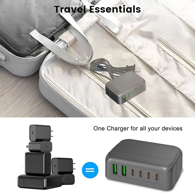 USB Charging Station, Multiports with 4 USB C and 2 QC USB A,Portable PD Fast USB C Wall Charger for iPhone16/15/14/13 Pro Max,iPad,iWatch,Pixel Samsung Galaxy