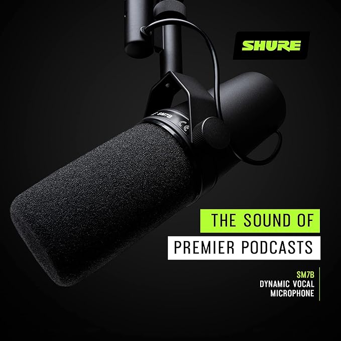 Shure SM7B Vocal Dynamic Microphone – XLR Studio Mic for Podcasting, Recording, Broadcasting, Streaming & Gaming – Smooth, Warm Sound, Rugged Build, Detachable Windscreen, Wide Frequency Range, Black