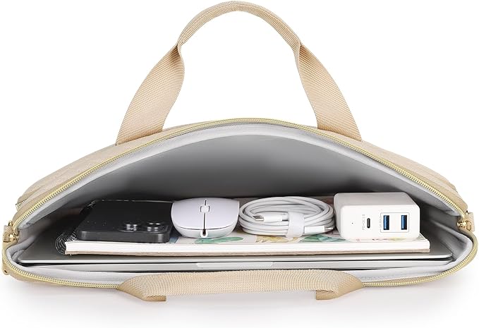 DOMISO 14 inch Laptop Case Sleeve Protective Cover Compatible with MacBook Air 15 M4 M3 M2,MacBook Pro,14-15 inch HP Dell ASUS Lenovo Chromebook,Waterproof Computer Bag with Shoulder Strap,Beige