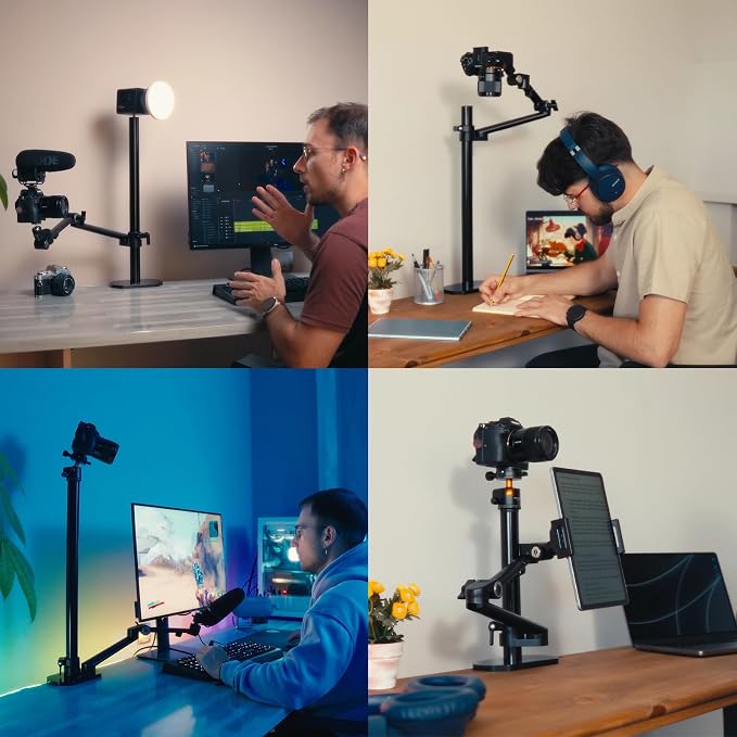 TARION Camera Arm Desk Mount: Heavy Duty DSLR Desktop Mount Camera Stand with Tablet Holder Double C Clamp 1/4 3/8 Screw Adapter Articulating Arm for Selfie Streaming Videography TitanRig Lite Z - Image 8