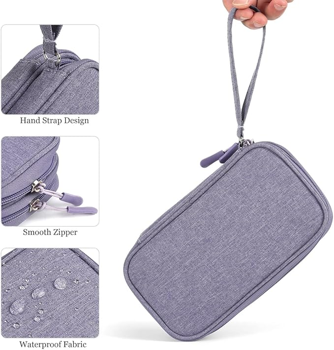 Cord Organizer Bag, Travel Cable Organizer Case Waterproof Accessories Pouch with Handle, Travel Electronic Carrying Bag for Cable, Cord, Charger, Phone, Power Bank, Earphone(Purple, Medium)