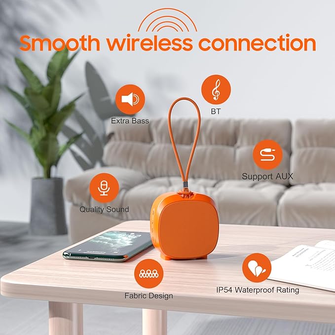 Speaker, Small Portable Bluetooth Wireless IPX5 Waterproof Shower Speaker,Loud Stereo Sound Deep Bass,TWS Paire, RGB Lights,Long Playtime for Outdoor Party, Great Gift, 1PCS(Orange)