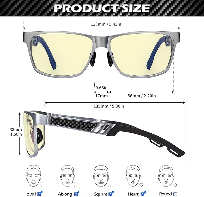 ANYLUV Blue Light Blocking Glasses Men Computer Gaming Glasses Lightweight Al-Mg Metal Anti Eyestrain Eye Protection