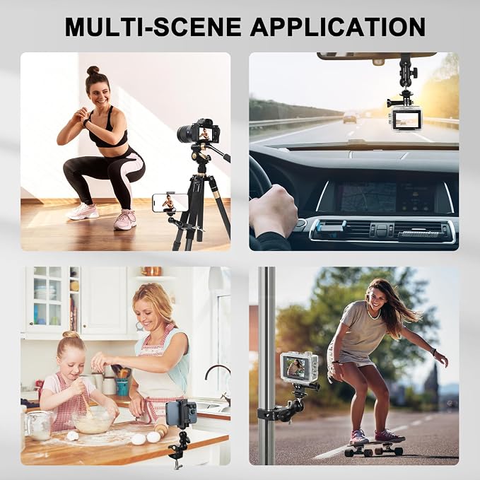 UTEBIT Super Clamp Camera Mount with 360?? Ballhead Magic Arm, Super Clamp Mount with 1/4" and 3/8" Thread, Desk/Bike/Bicycle/Motorcycle/Handlebar for GoPro, Phone, Camera, Monitor, LED Light - Image 6