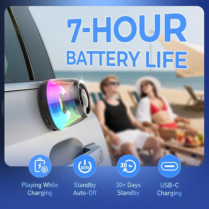 Mini Bluetooth Speaker, Teen Gift Ideas, Loudspeaker with Bass Diaphragm, 5W Internal-Magnet Speaker, 7H Playtime,TWS, RGB Light, TF Card Slot