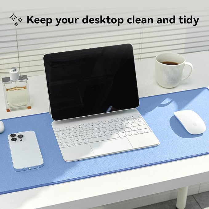 Waterproof Large Gaming Mouse Pad with Durable Stitched Edges, Non-Slip Rubber Base, Grainy Jacquard Mouse Mat Desk Pad for Home Office Gaming, 35.4''x15.7''x0.12'', Matte Blue
