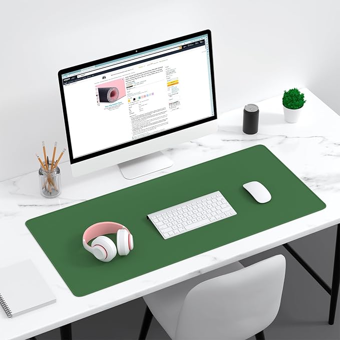 Dapesuom Large Gaming Mouse Pad, Extended Mouse Mat with Stitched Edges, Full Size Keyboard Pad with Non-Slip Base, Big XXL Computer Desk Mats for Gamer, Laptop, Office, 35.5 x 15.7in, Forest Green