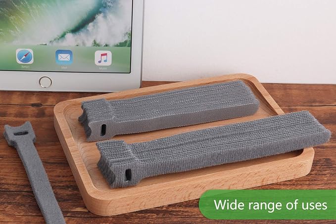 Pasow 60pcs Fastening Microfiber Cloth Cable Ties Wire Management (6/7/8 Inch, Grey) - Image 8
