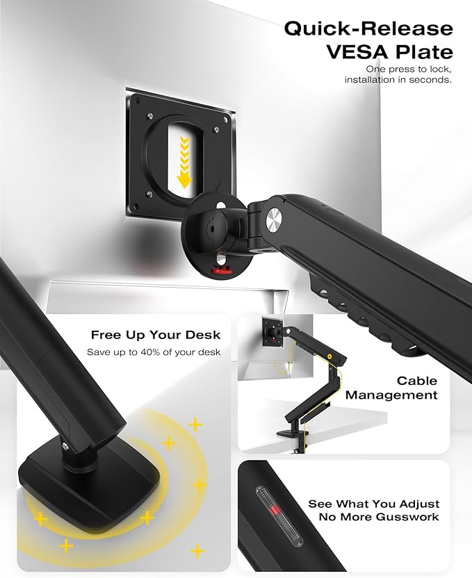NB Single Computer Monitor Mount, Monitor Stand fits up to 32 Inch, Mechanical Spring Monitor Arm, VESA 75/100 mm, Model-A5(Black)