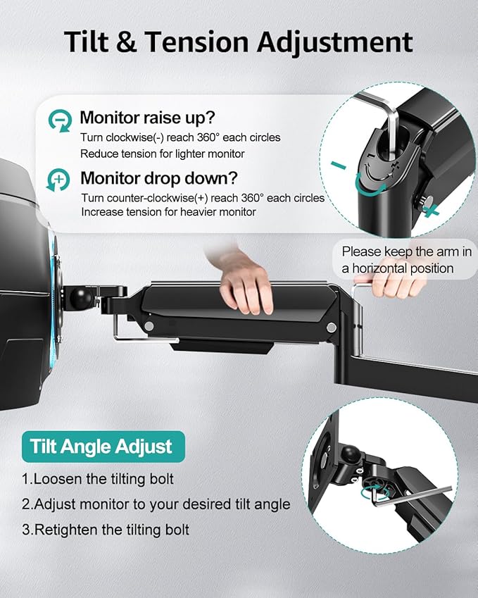 MOUNT PRO Monitor Wall Mount for 22"-49" Ultrawide Flat & Curved Screens, Heavy Duty Single Wall Mount Monitor Arm Holds up to 44 lbs, Full Motion Adjustable Wall Bracket, VESA Mount 75x75mm/100x100mm