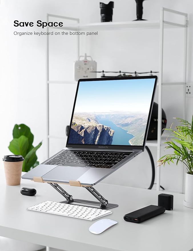 Aoviho Adjustable Laptop Stand for Desk,Portable Laptop Stand Holder and Riser,Foldable Aluminum Notebook Computer Stands for MacBook Air Pro HP Lenovo Dell Samsung, 10-15.6 inch,Moonlit Gold Noir