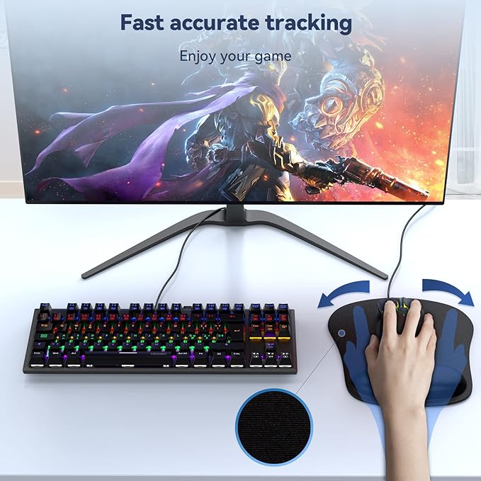 TECKNET 3 Pack Mouse Pad with Wrist Rest, Ergonomic Gaming Mouse Pad Pain Relief, Portable Comfortable Mousepad for Computer, Laptop, Office, Home Non-Slip Base, Waterproof Surface - Black