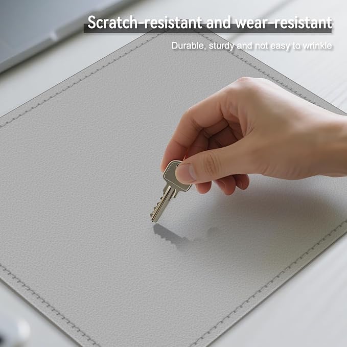 Dual Sided Leather Desk Mat - Waterproof Desk Pad - Ideal for Large Mouse Pad and Desk Mats on Top of Desks (Gray, 11"*8")