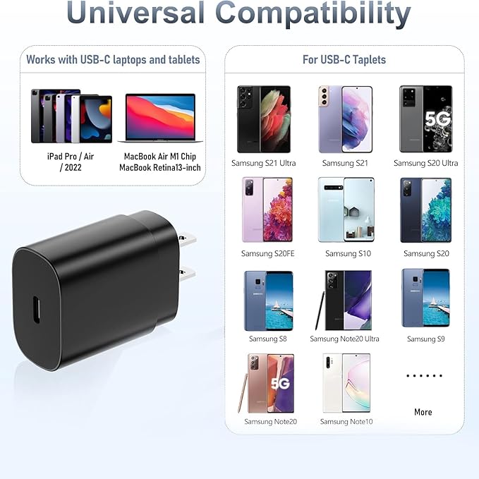 Type C Charger,Fast Charging USB C Chargers Block 25w Fast Wall Chargers for Samsung S25/S24/S23/S22/S21 Ultra/S20/S20 Ultra/Note 20 Ultra,Android Charger【2-Pack】