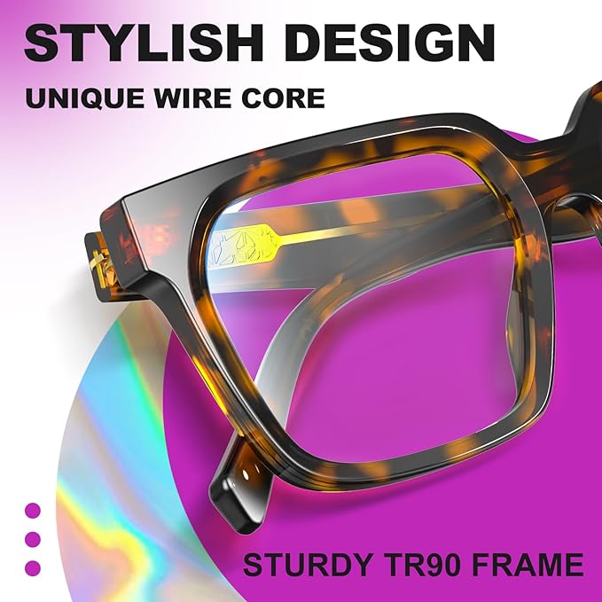 VISOONE 2 Pack Rectangle TR90 Blue Light Blocking Glasses Computer Eyewear with Preppy Look for Women and Men Cougar