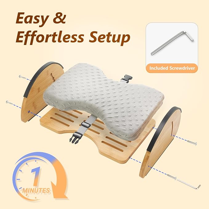 Foot Rest Under Desk, Under Desk Footrest, 4-in-1 Bamboo Desk Foot Rest with 6 Adjustable Heights & Massage Cushion, Foot Stool for Couch, Office Home, Gaming & Relieve Pressure on Legs, Waist & Back