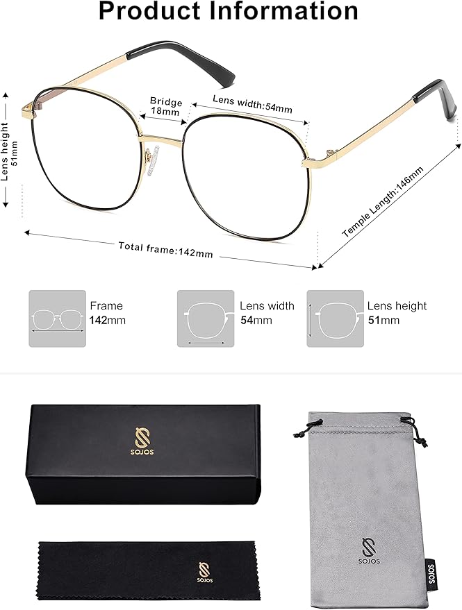 SOJOS Classic Square Blue Light Blocking Glasses for Women Men Stylish Computer Glasses SJ1137