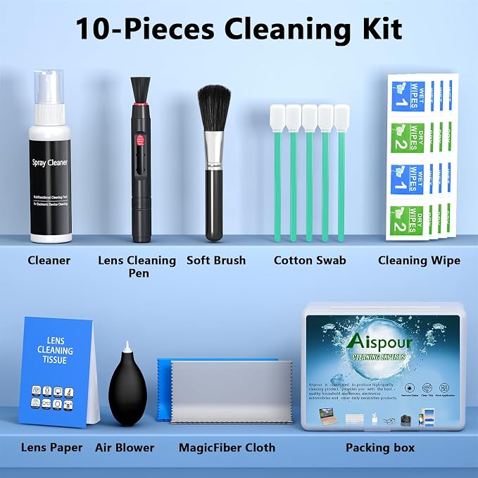 Aispour Camera Lens Cleaning Kit, 10-in-1 Camera Cleaning Kit, Camera Lens Cleaner and Camera Accessories, Includes Lens Cleaning Kit/Lens Cleaner/Lens Cleaning Pen/Soft Brush - Image 6