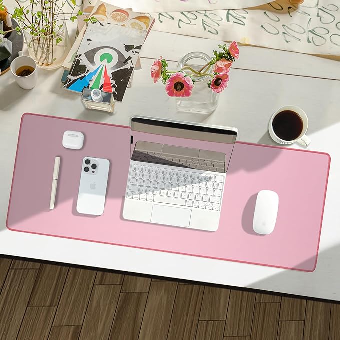 Waterproof Large Gaming Mouse Pad with Durable Stitched Edges, Non-Slip Rubber Base, Grainy Jacquard Mouse Mat Desk Pad for Home Office Gaming, 27.6"x11.8"x0.12", Pink
