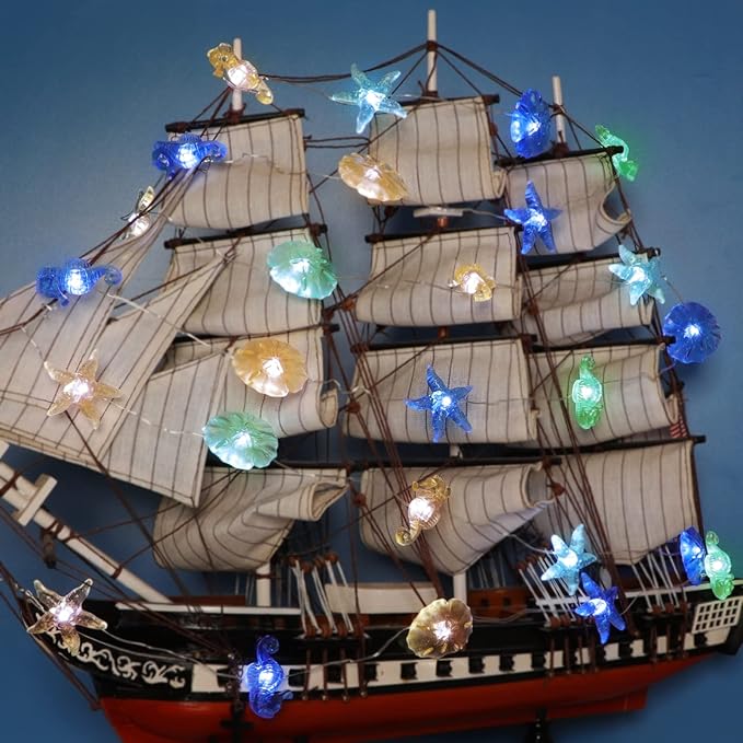 Impress Life Ocean Theme String Lights, Beach Decor Starfish Seahorse Sand Dollars Nautical Decorative Lights Battery & USB Plug In with Remote 10 ft 30 LEDs for Covered Outdoor Bedroom Birthday Party